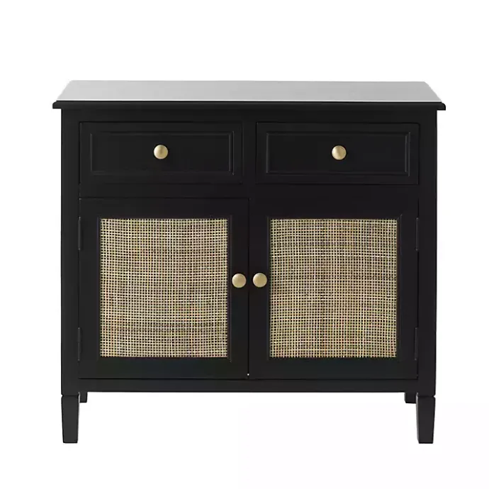 Outlet Kirklands Home Wood & Natural Rattan 2-Door Cabinet Black