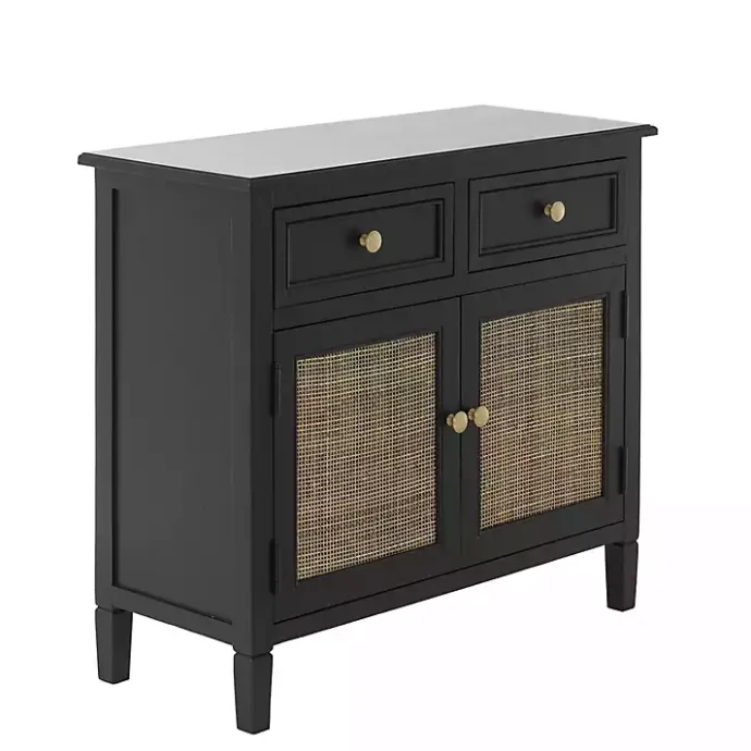 Outlet Kirklands Home Wood & Natural Rattan 2-Door Cabinet Black