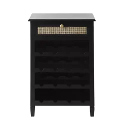 Kirklands Home Wood & Natural Rattan Wine Bottle Cabinet Black