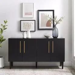 Outlet Kirklands Home Wood and Gold 4-Door Cabinet Black