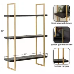 Hot Kirklands Home Black Wood and Gold Metal Leigh Wall Shelf