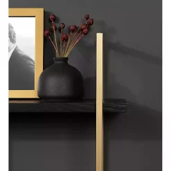 Hot Kirklands Home Black Wood and Gold Metal Leigh Wall Shelf