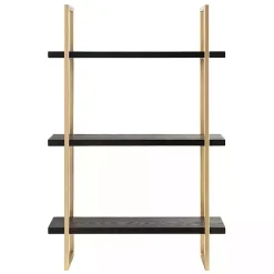 Hot Kirklands Home Black Wood and Gold Metal Leigh Wall Shelf