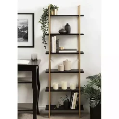 Hot Kirklands Home Black Wood and Gold Metal Leigh Wall Shelf