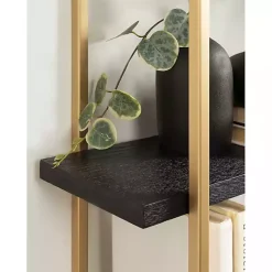 Hot Kirklands Home Black Wood and Gold Metal Leigh Wall Shelf