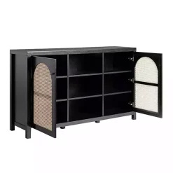 Hot Kirklands Home Wood and Rattan 2-Door Sideboard Black