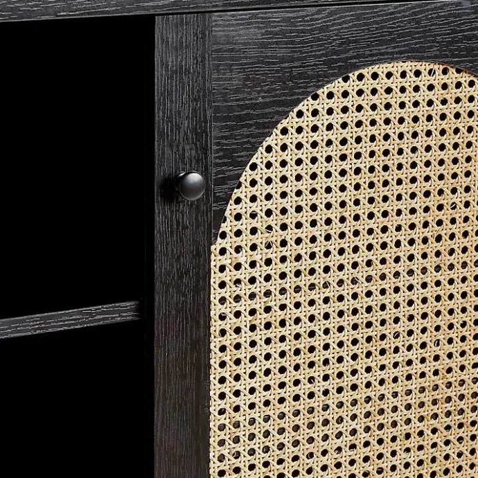 Hot Kirklands Home Wood and Rattan 2-Door Sideboard Black