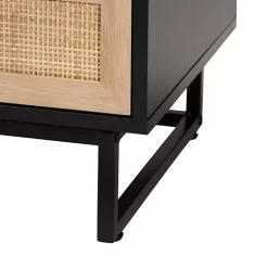 New Kirklands Home Wood and Rattan 2-Drawer Nightstand Black