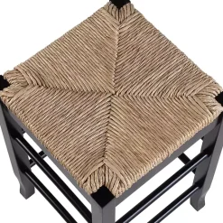 Online Kirklands Home Wood and Woven Rush Counter Stool Black