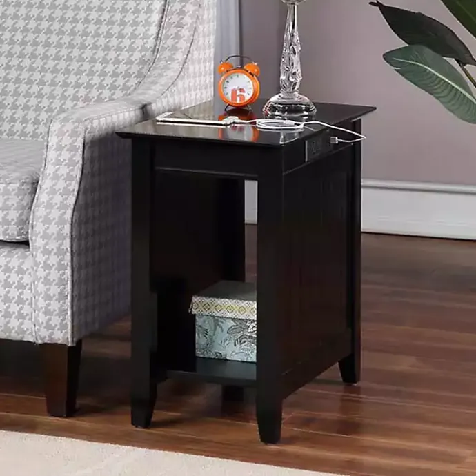 Hot Kirklands Home Wood Charging Open Accent Table Black