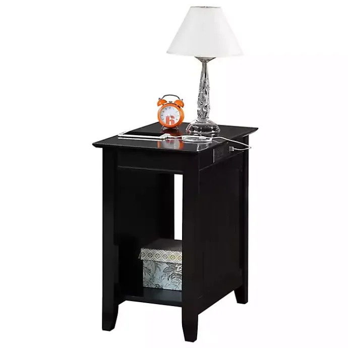 Hot Kirklands Home Wood Charging Open Accent Table Black