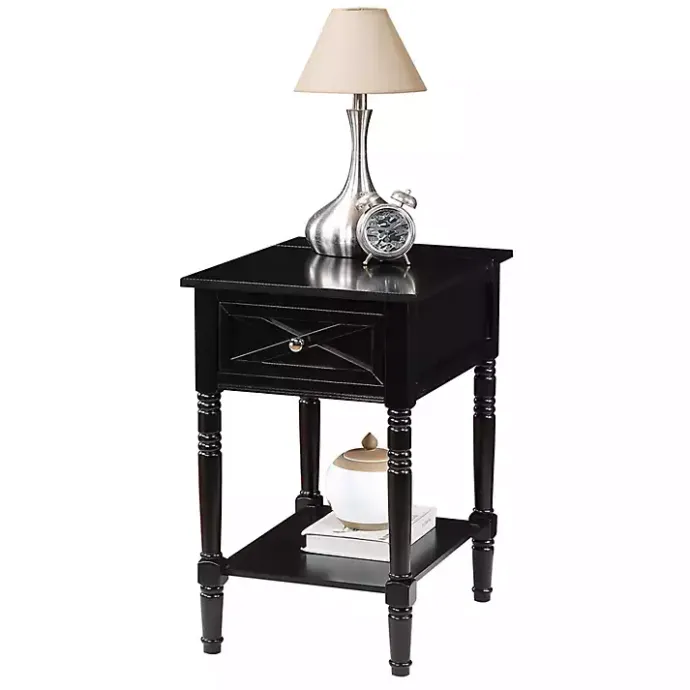 Kirklands Home Wood Charging Traditional Accent Table Black