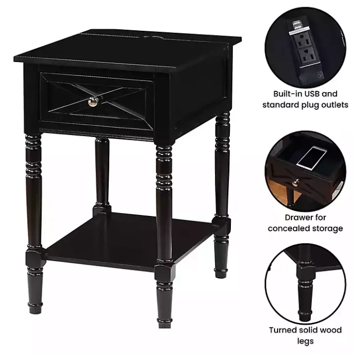 Kirklands Home Wood Charging Traditional Accent Table Black