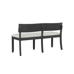 Discount Kirklands Home Black Wood Cream Upholstered Bench White