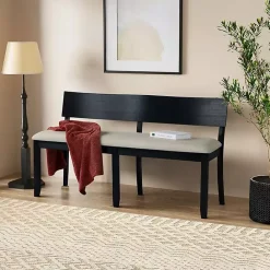Discount Kirklands Home Black Wood Cream Upholstered Bench White