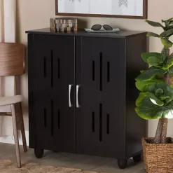 Outlet Kirklands Home Wood Cut-Out Shoe Storage Cabinet Black