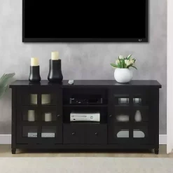 Kirklands Home Wood 2-Door Windowpane Media Cabinet Black