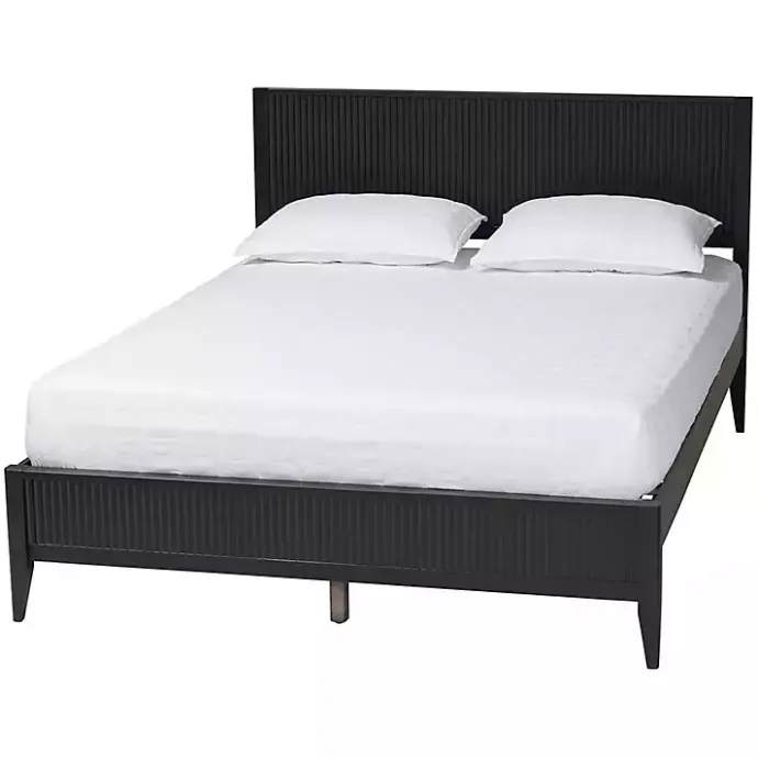 Kirklands Home Wood Fluted Headboard Primrose Queen Bed Black