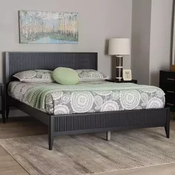 Kirklands Home Wood Fluted Headboard Primrose Queen Bed Black