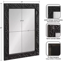 Clearance Kirklands Home Wood Ornate Carved Wall Mirror Black