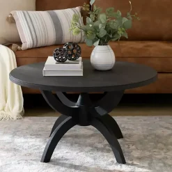 Discount Kirklands Home Wood Round Dori Coffee Table Black
