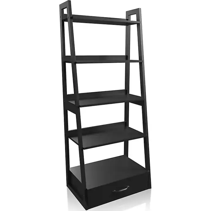 Hot Kirklands Home Wood 5-Shelf Leaning Bookshelf Black