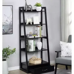 Hot Kirklands Home Wood 5-Shelf Leaning Bookshelf Black