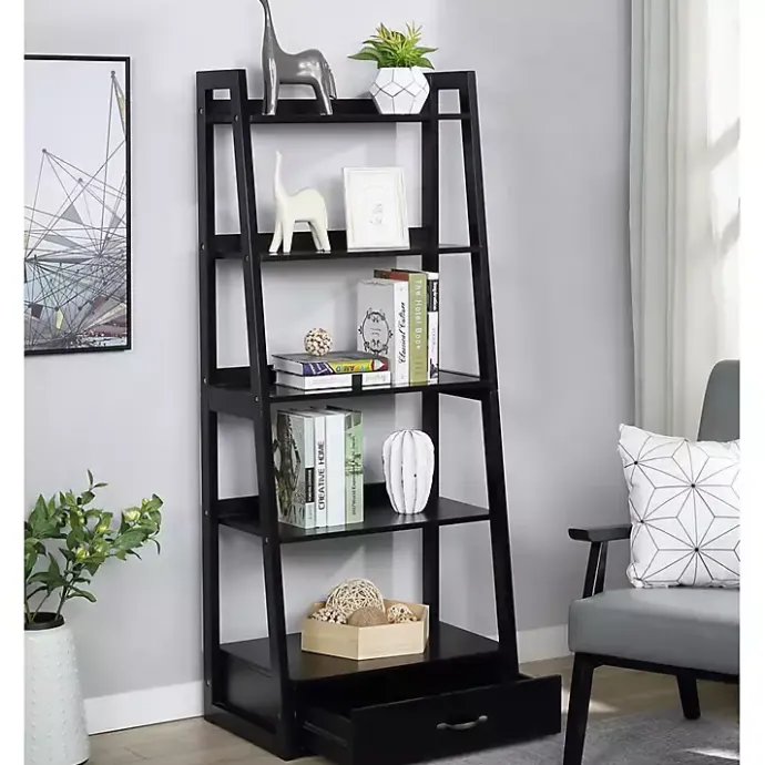 Hot Kirklands Home Wood 5-Shelf Leaning Bookshelf Black