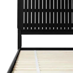 Hot Kirklands Home Wood Slatted Mid-Century Modern Queen Bed Black