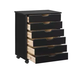 Clearance Kirklands Home Wood Wide 6-Drawer Cary Storage Cart Black
