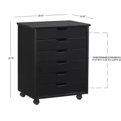 Clearance Kirklands Home Wood Wide 6-Drawer Cary Storage Cart Black