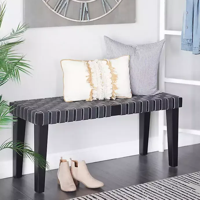 Kirklands Home Woven Faux Leather Bench Black