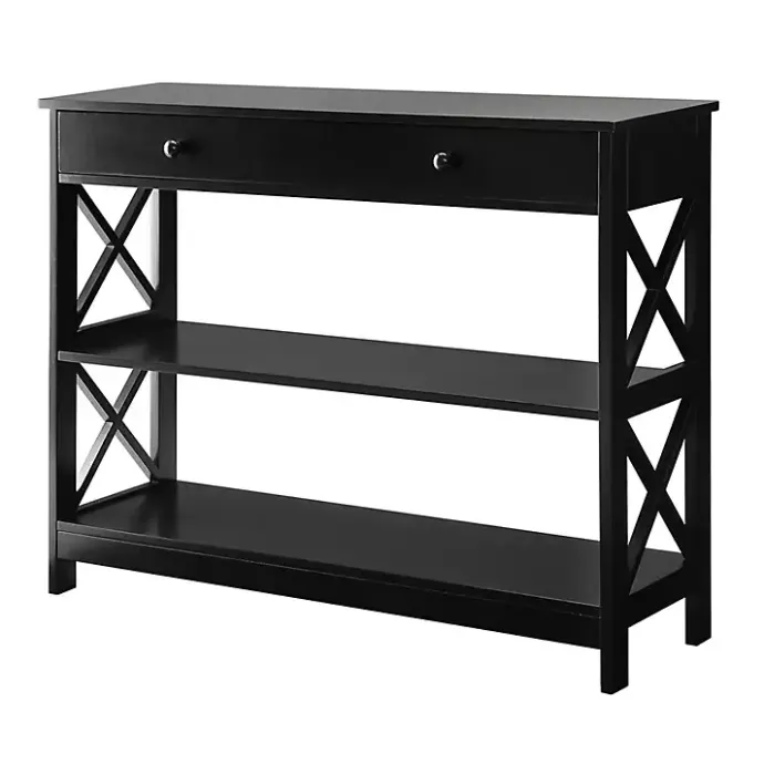 Kirklands Home Black X-Frame 2-Shelf Console Table Brown