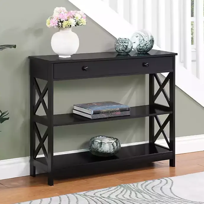 Kirklands Home Black X-Frame 2-Shelf Console Table Brown