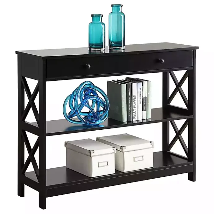 Kirklands Home Black X-Frame 2-Shelf Console Table Brown