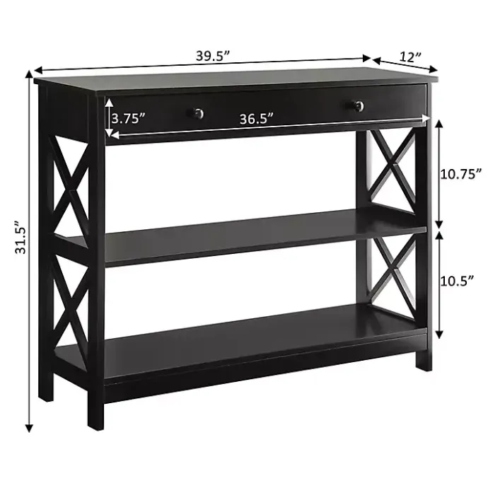 Kirklands Home Black X-Frame 2-Shelf Console Table Brown