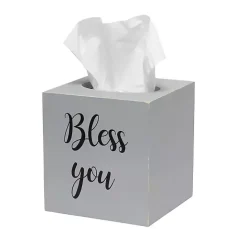 Discount Kirklands Home Bless You Wood Tissue Box Cover Gray
