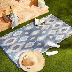 Online Kirklands Home Blue & Gray Diamond Stripe Outdoor Area Rug, 3x6