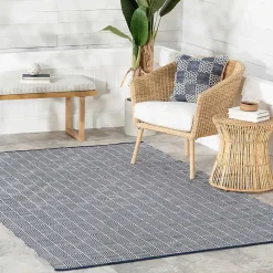 Discount Kirklands Home Blue & Ivory Checkered Indoor/Outdoor Rug, 6x9