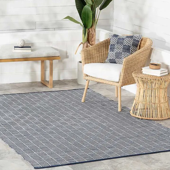 Discount Kirklands Home Blue & Ivory Checkered Indoor/Outdoor Rug, 6x9