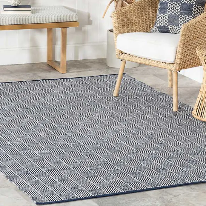 Discount Kirklands Home Blue & Ivory Checkered Indoor/Outdoor Rug, 6x9