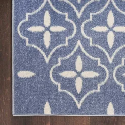 Kirklands Home Blue & Ivory Quatrefoil Indoor/Outdoor Runner