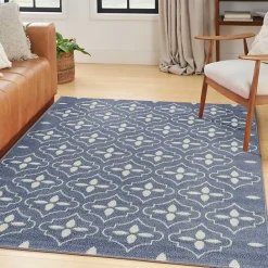 Outlet Kirklands Home Blue & Ivory Quatrefoil Indoor/Outdoor Rug, 4x6