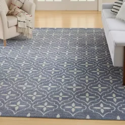 Outlet Kirklands Home Blue & Ivory Quatrefoil Indoor/Outdoor Rug, 5x7