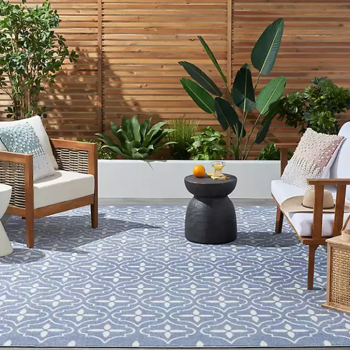Best Kirklands Home Blue & Ivory Quatrefoil Indoor/Outdoor Rug, 8x10