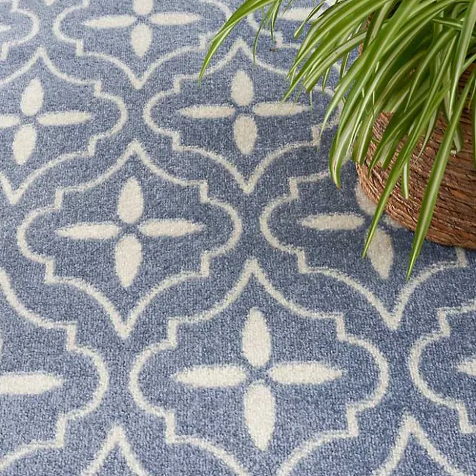 Best Kirklands Home Blue & Ivory Quatrefoil Indoor/Outdoor Rug, 8x10