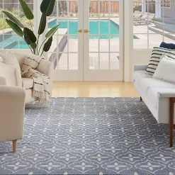 Best Kirklands Home Blue & Ivory Quatrefoil Indoor/Outdoor Rug, 8x10