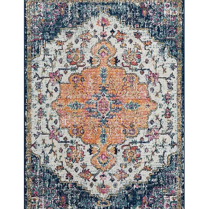 Kirklands Home Blue & Orange Boho Medallion Area Rug, 6x9