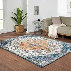 Kirklands Home Blue & Orange Boho Medallion Area Rug, 6x9
