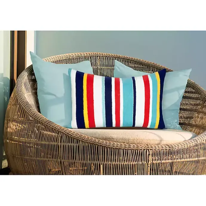 Hot Kirklands Home Blue & Red Lamontage Stripe Outdoor Throw Pillow